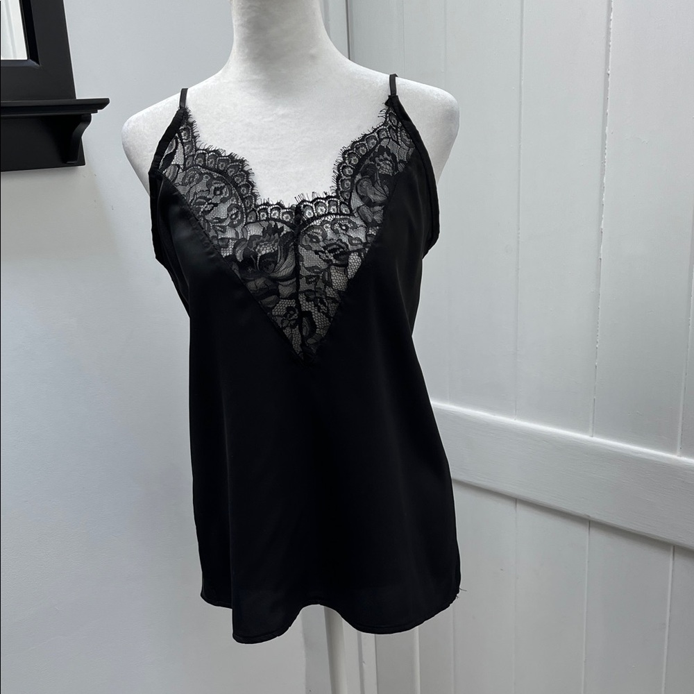 Black Lace Trim Satin Camisole